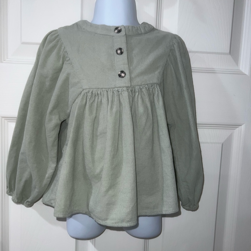 Zara Sage Corduroy Blouse Checkered Snap Buttons SZ2-3